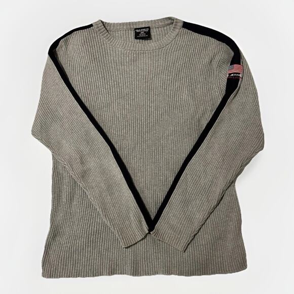 Vintage Rare Polo Jeans Co. Ralph Lauren Gray Ribbed-Knit Flag Logo - Picture 2 of 3